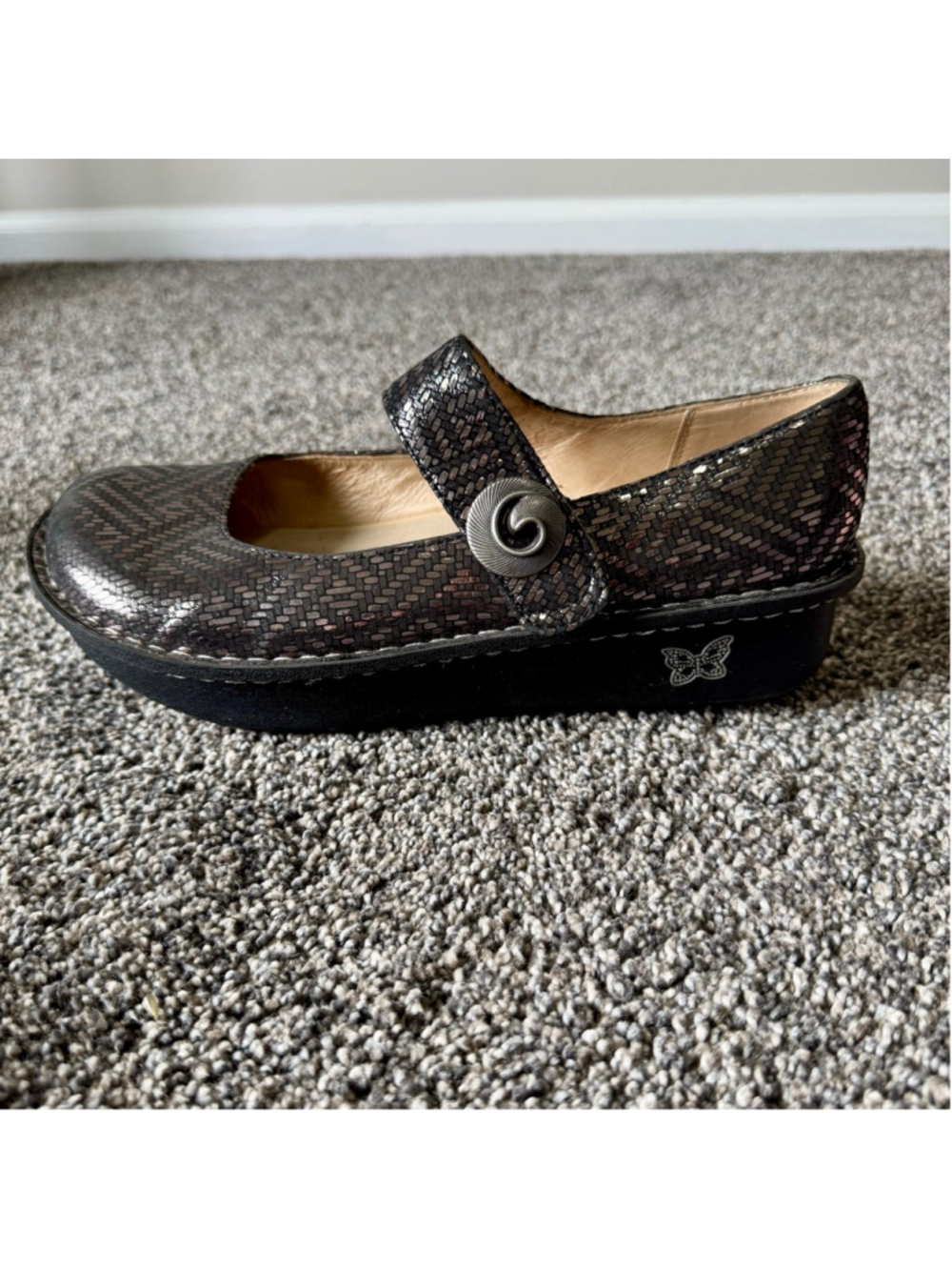 ALEGRIA Paloma Sz 10/EU 40 Pewter Dazzler Leather Mary Jane Shoes - Picture 9 of 13